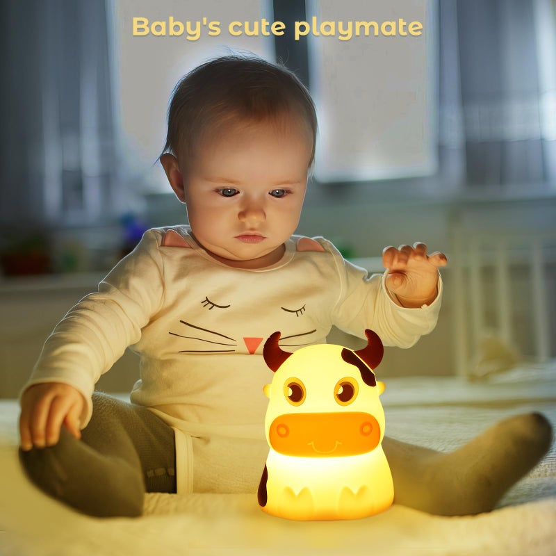 AVEKI Night Light for Kids, Portable Tap Control Nightlight Lamp, 7 Colors Mode, Silicone Cute Animal Cow LED Nursery Night Lamp Bedroom Decor for Baby Infant or Toddler (Cows-Battery Powered) - Image 4
